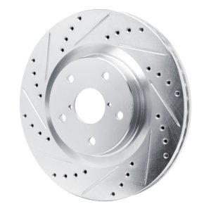 Subaru WRX Brake Rotor (1) - Front Left - R1 Concepts - Drilled & Slotted - Silver - `20-`25